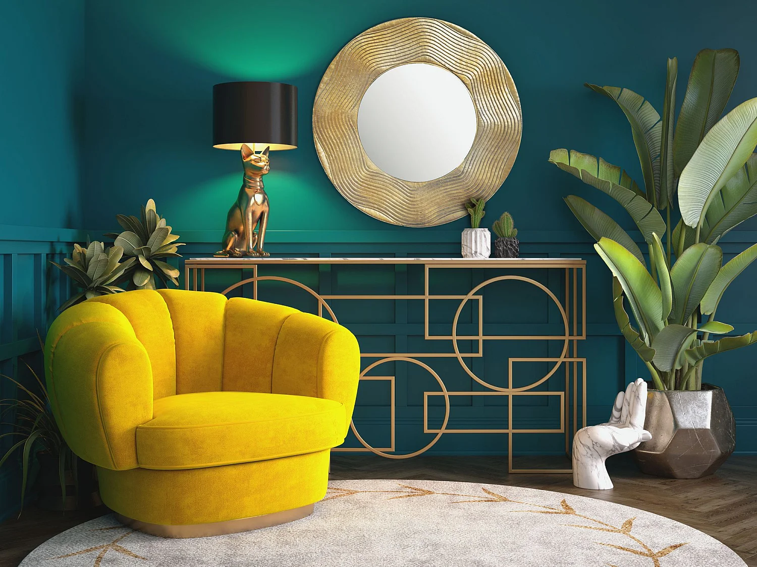 Miroir Murale Métal 74 cm Miroir Mur Couloir Grand Moderne Doré Ronde