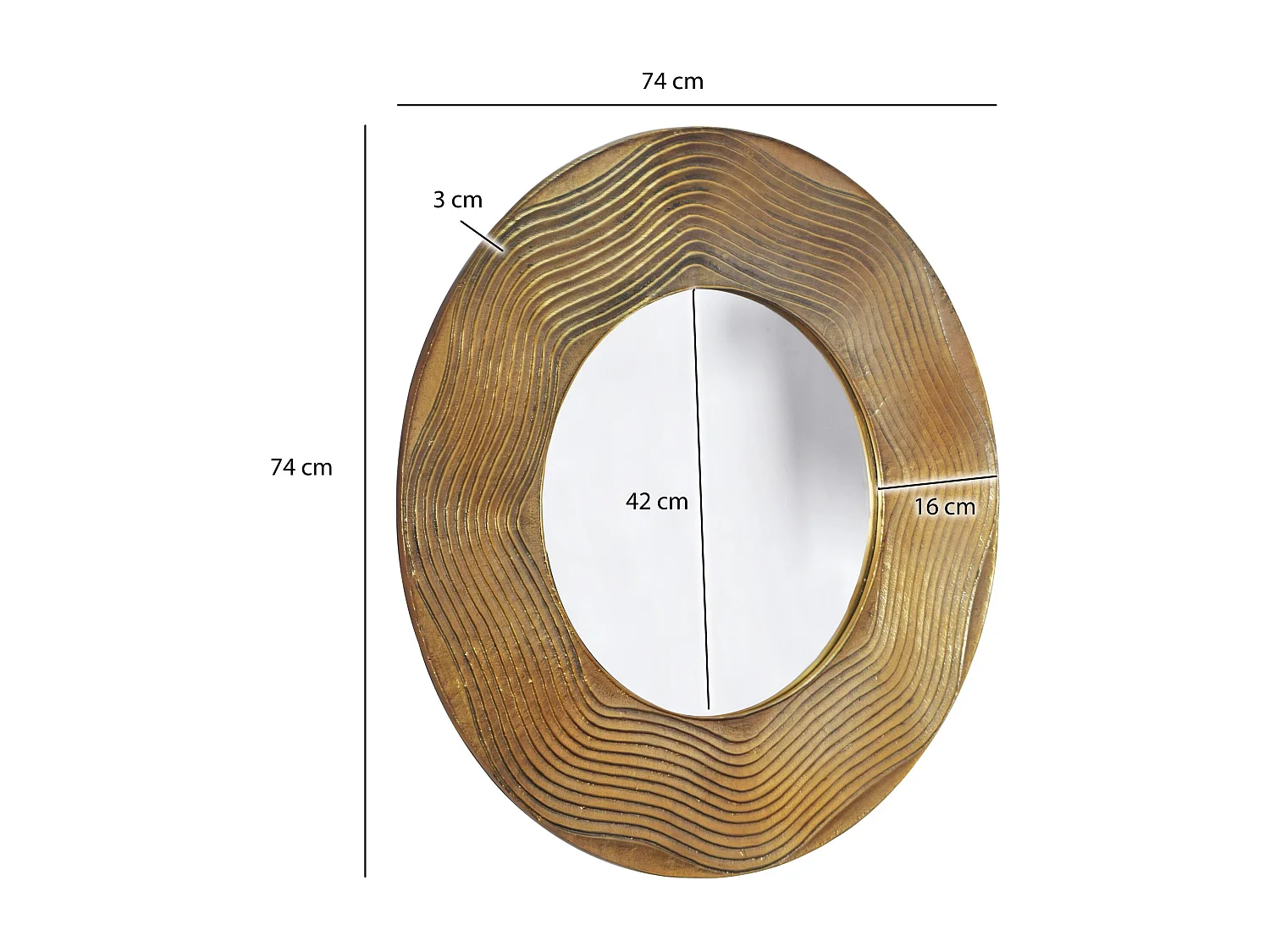 Miroir Murale Métal 74 cm Miroir Mur Couloir Grand Moderne Doré Ronde