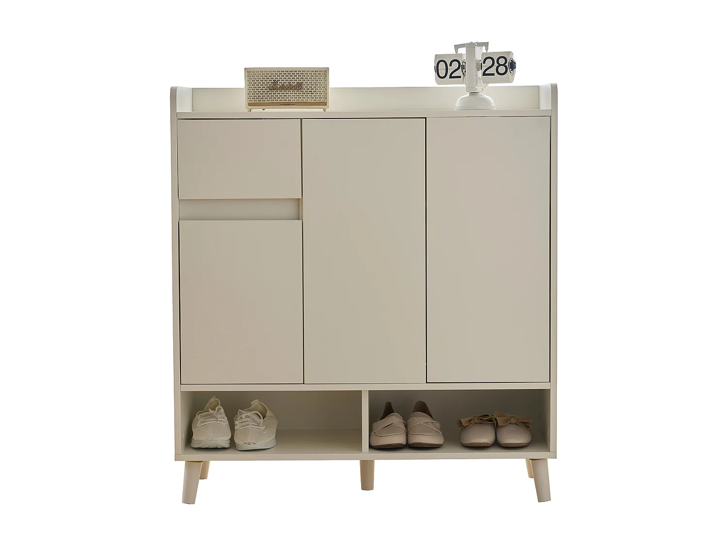 Meuble à chaussures - 7 compartiments et 1 tiroir - avec étagères réglables - Blanc