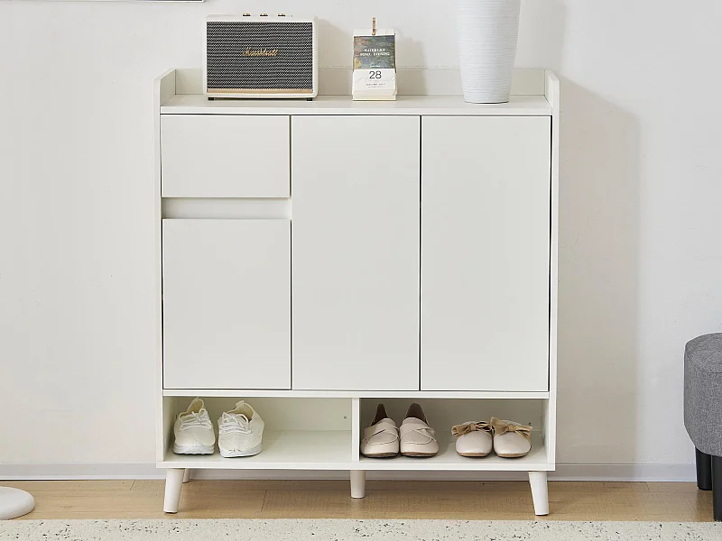 Meuble à chaussures - 7 compartiments et 1 tiroir - avec étagères réglables - Blanc