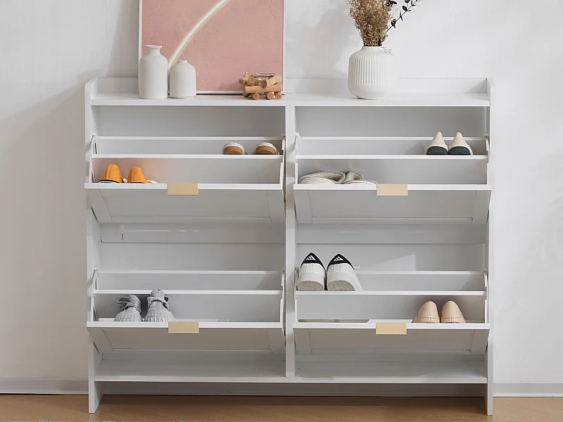 Meuble à chaussures moderne - 4 compartiments abattants - Blanc