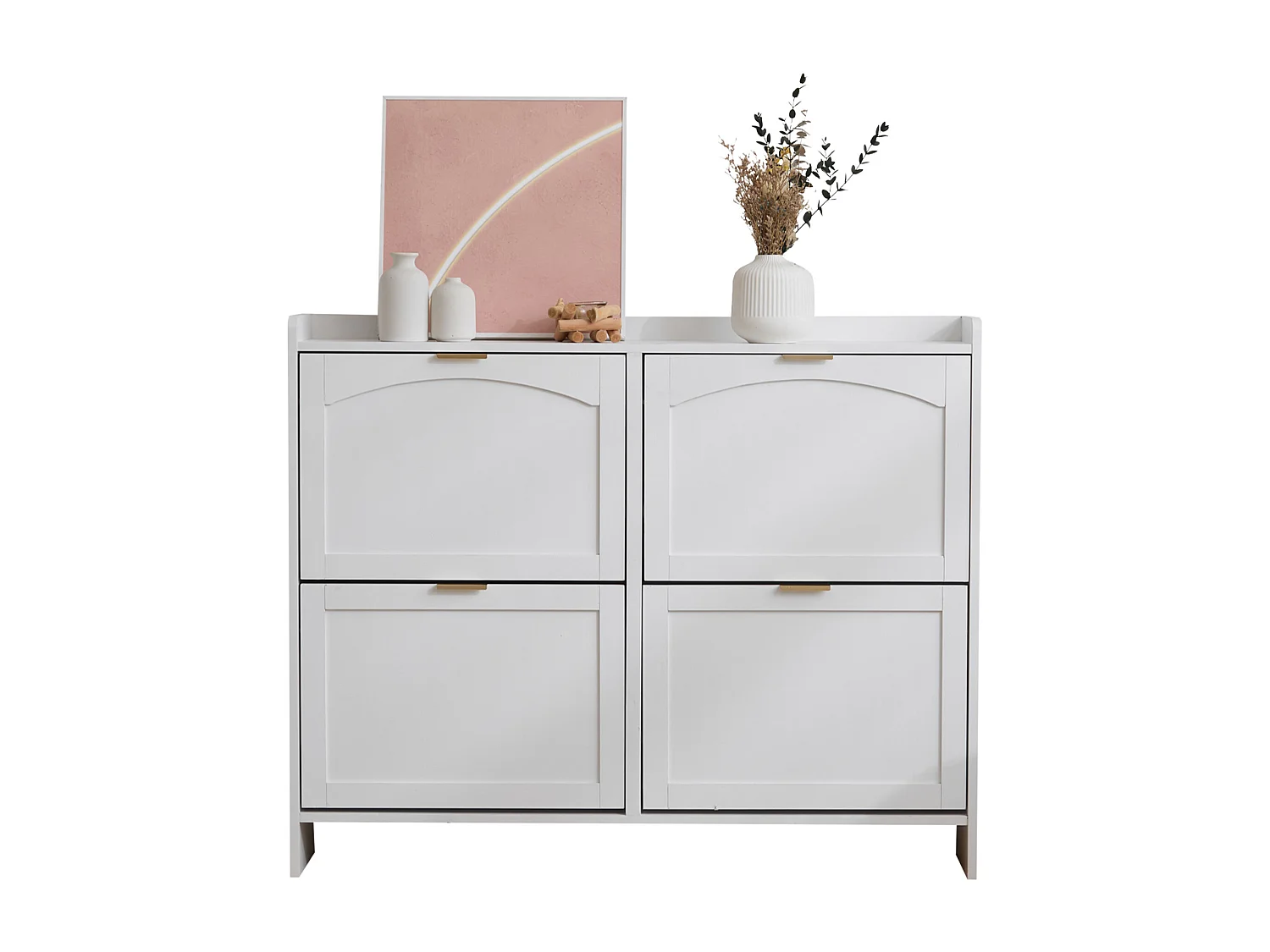 Meuble à chaussures moderne - 4 compartiments abattants - Blanc