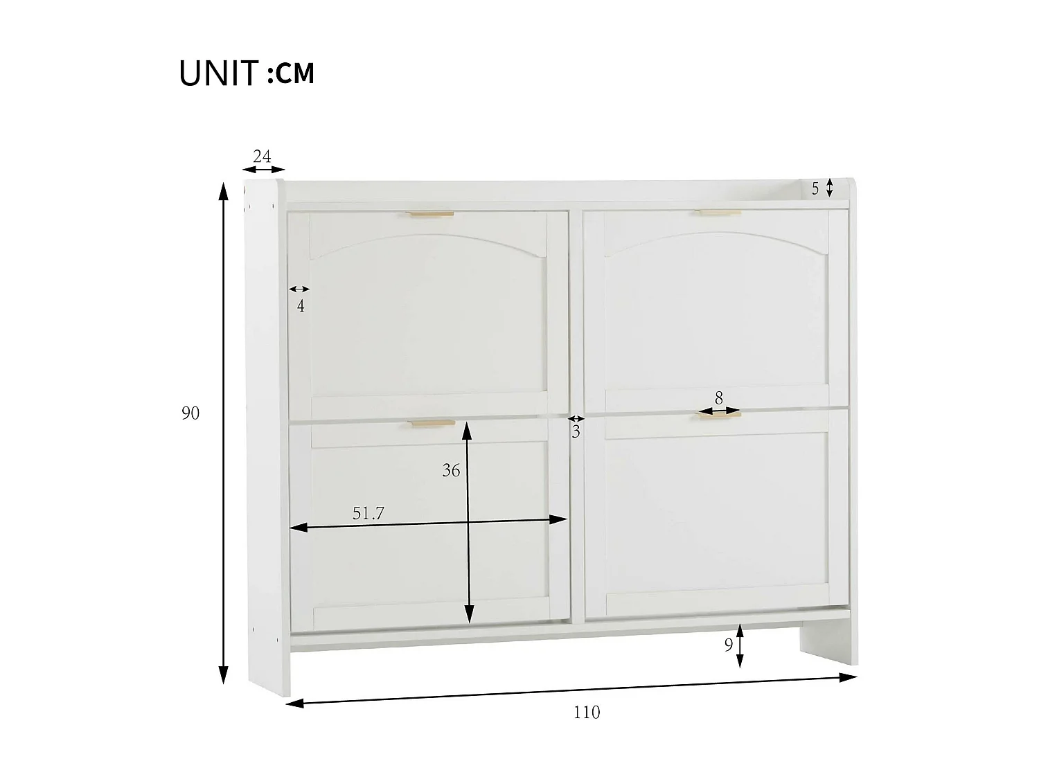 Meuble à chaussures moderne - 4 compartiments abattants - Blanc