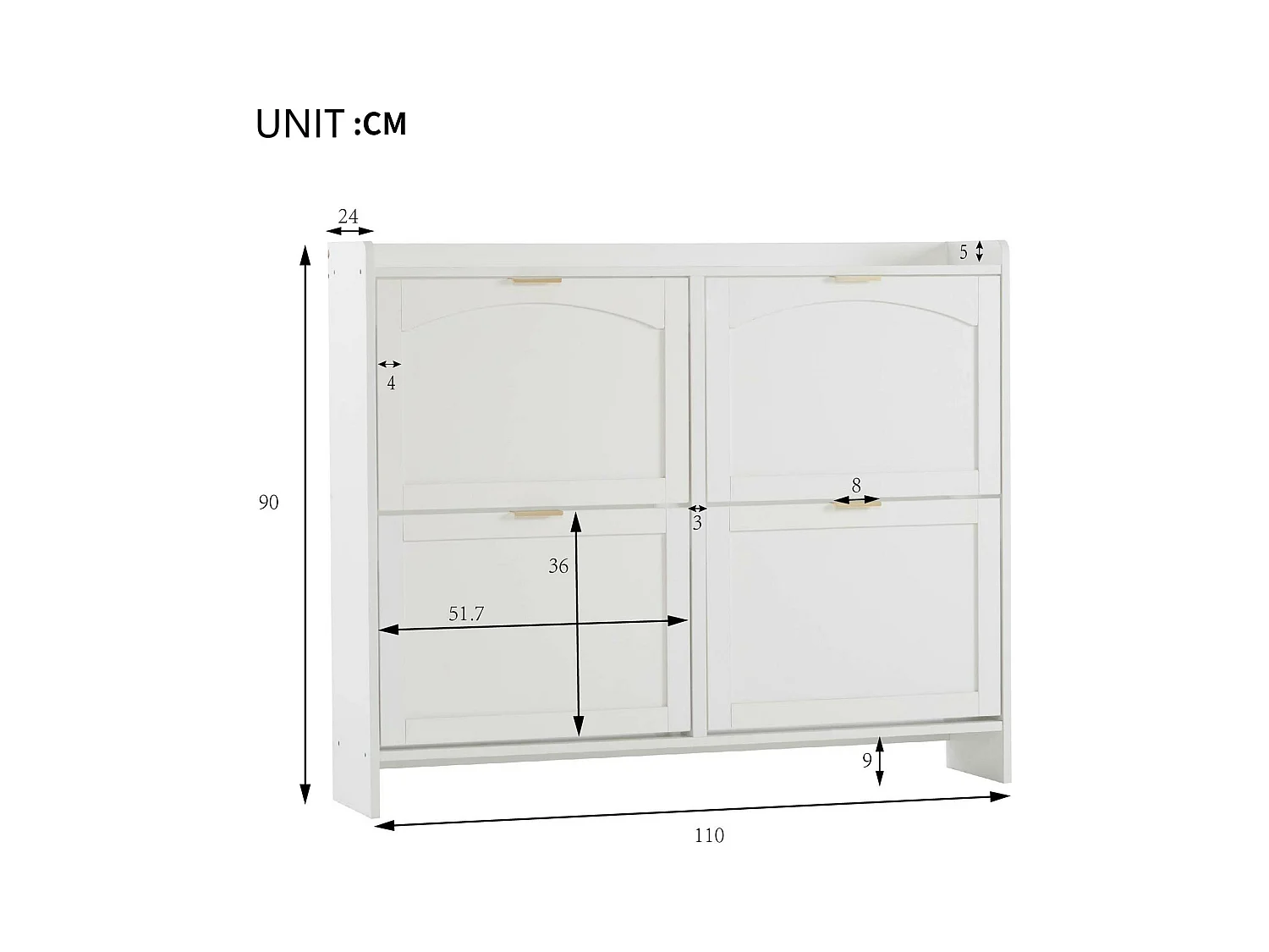 Moderne schoenenkast - 4 klapvakken - Wit