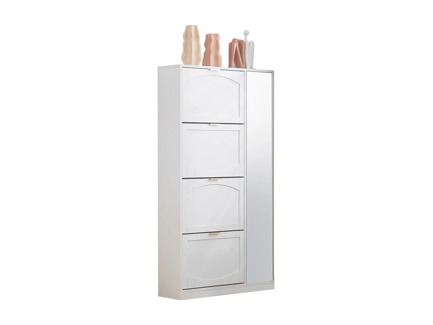 Meuble à chaussures moderne - avec miroir + 4 compartiments abattant - Blanc