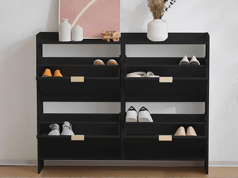 Meuble à chaussures moderne - 4 compartiments abattants - Noir