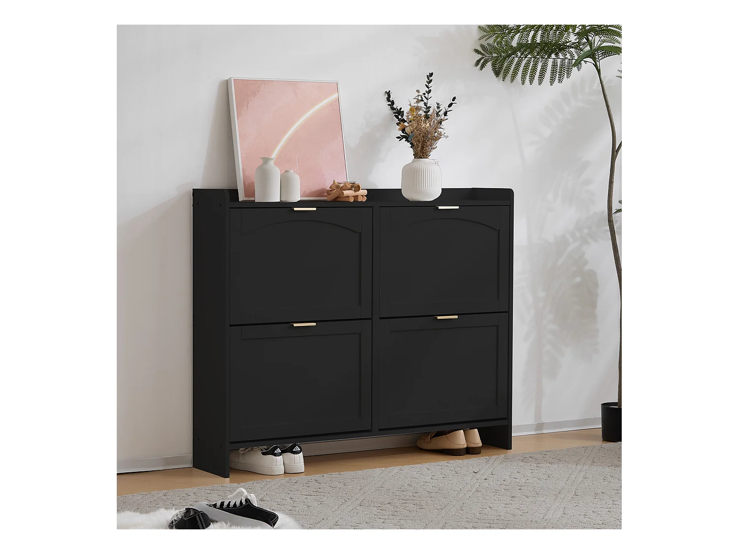 Moderner Schuhschrank – 4 Klappfächer – Schwarz