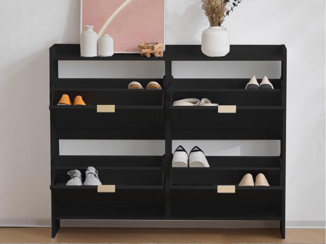 Zapatero moderno - 4 compartimentos abatibles - Negro