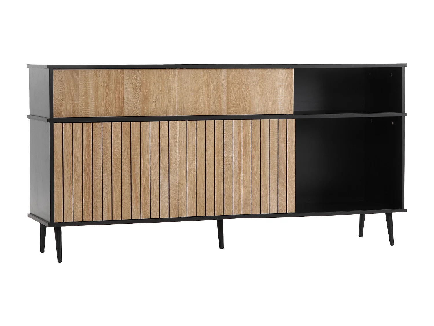 Buffet moderne - 4 portes coulissantes et 1 tiroir - avec étagères réglables - Naturel & Noir