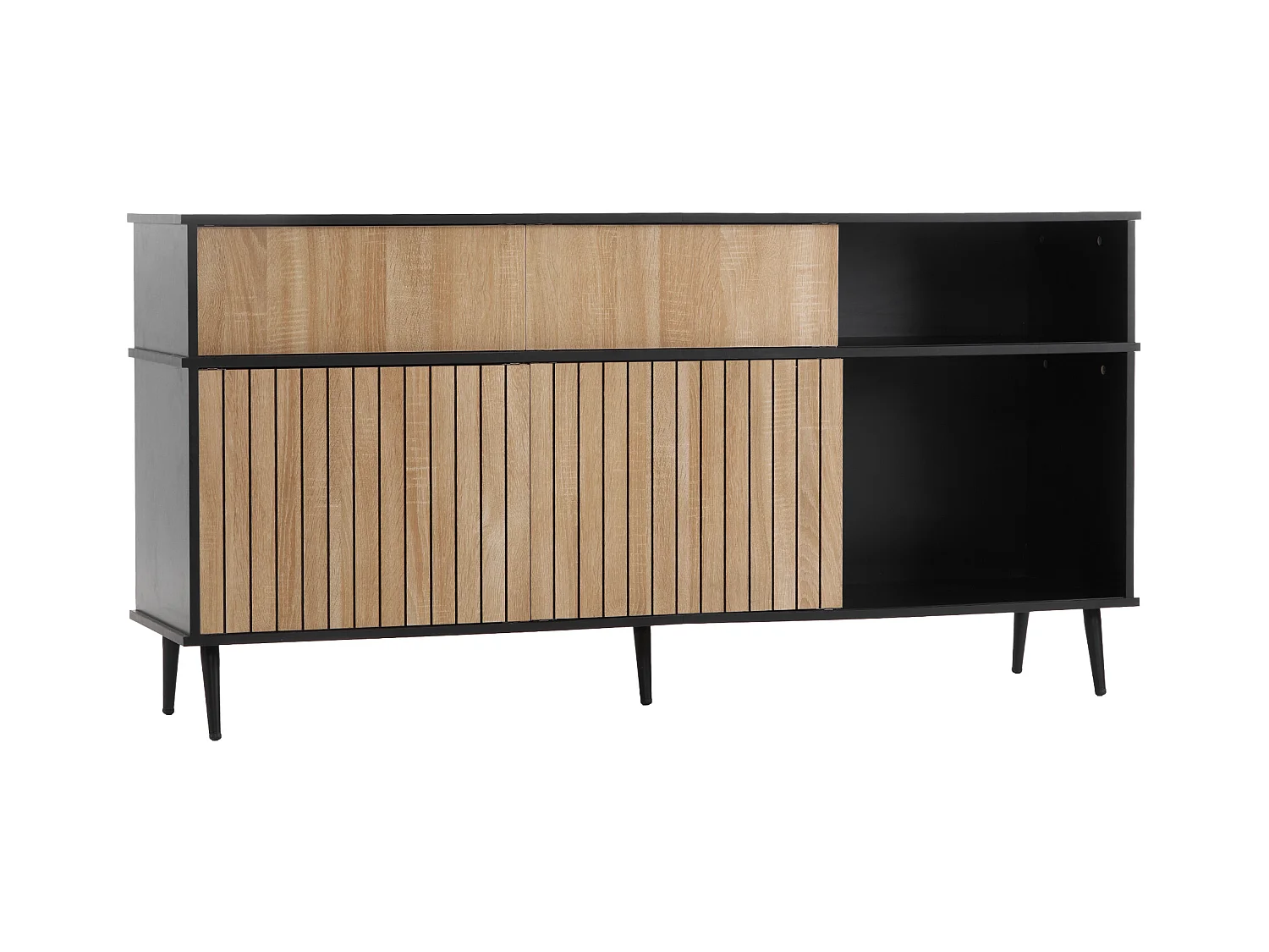 Buffet moderne - 4 portes coulissantes et 1 tiroir - avec étagères réglables - Naturel & Noir