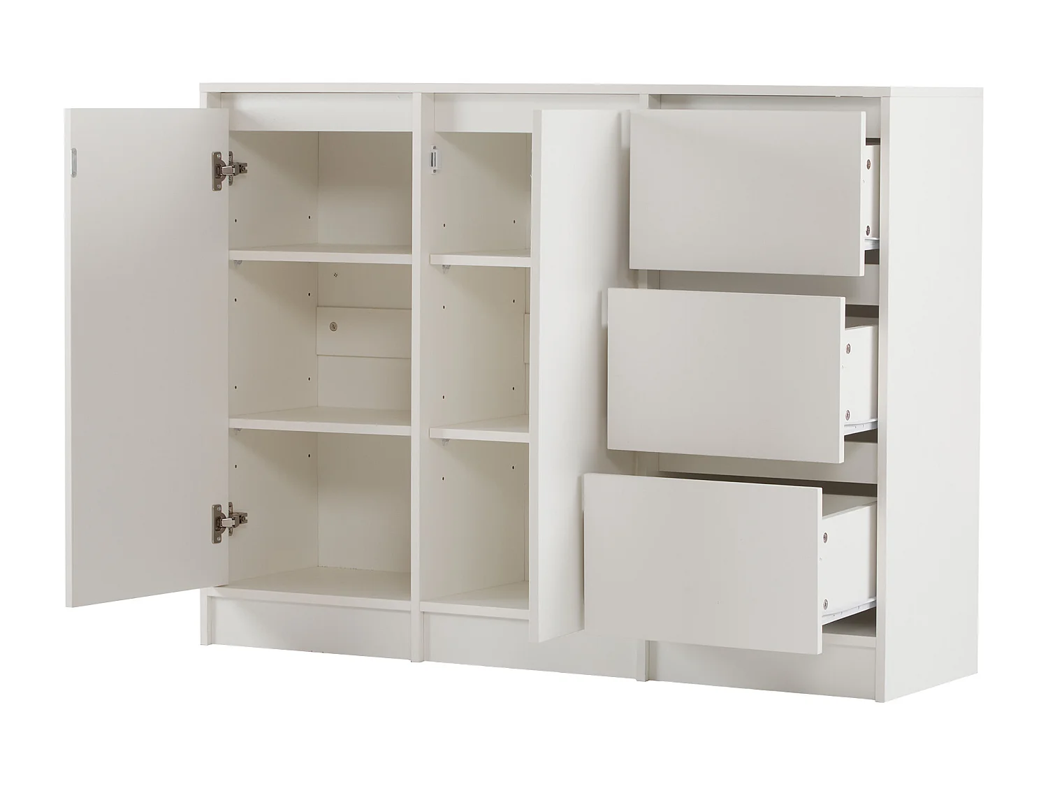 Aparador moderno - 2 puertas y 3 cajones - con estantes ajustables - Blanco