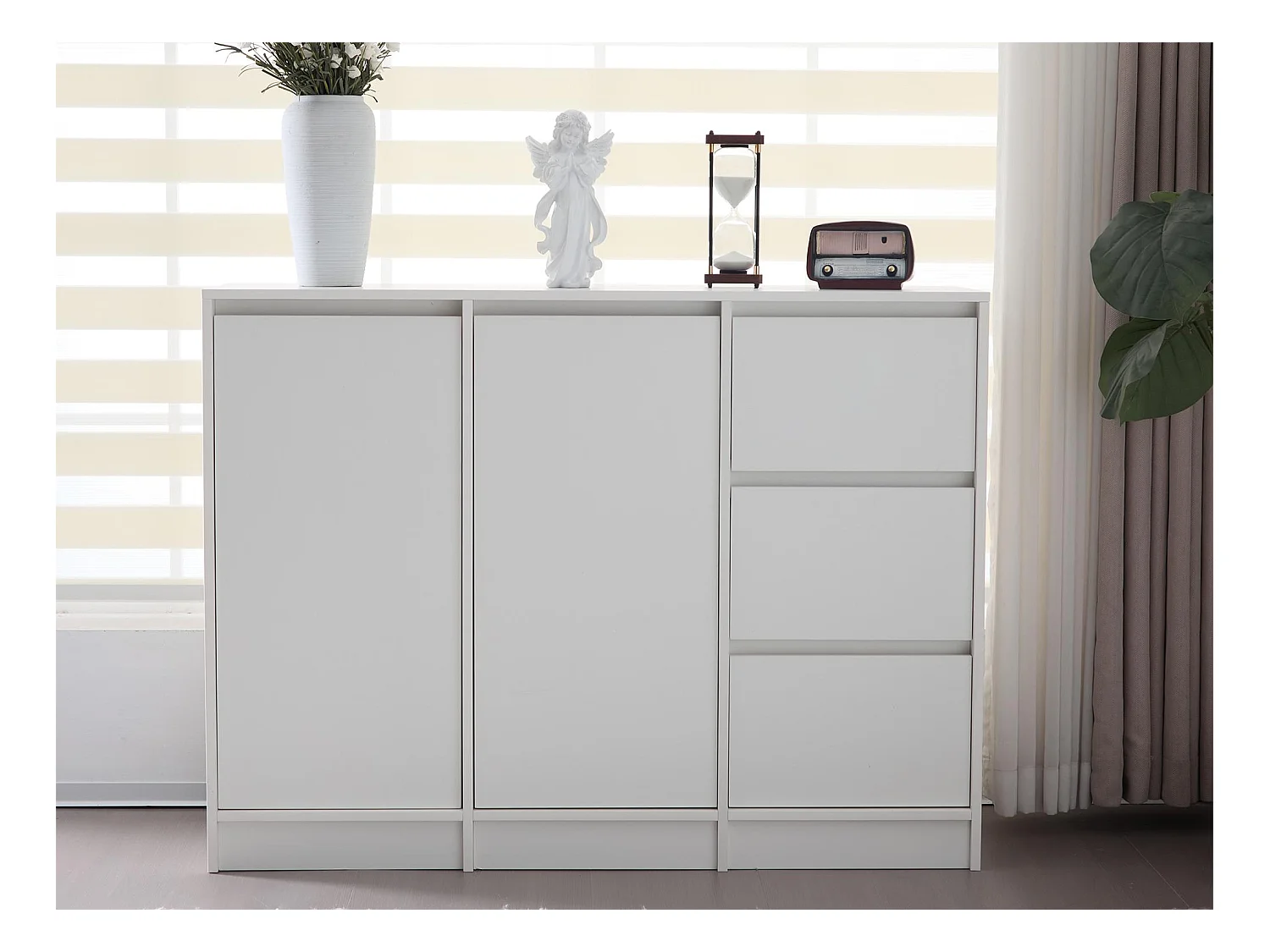 Buffet moderne - 2 portes et 3 tiroirs - avec étagères réglables - Blanc