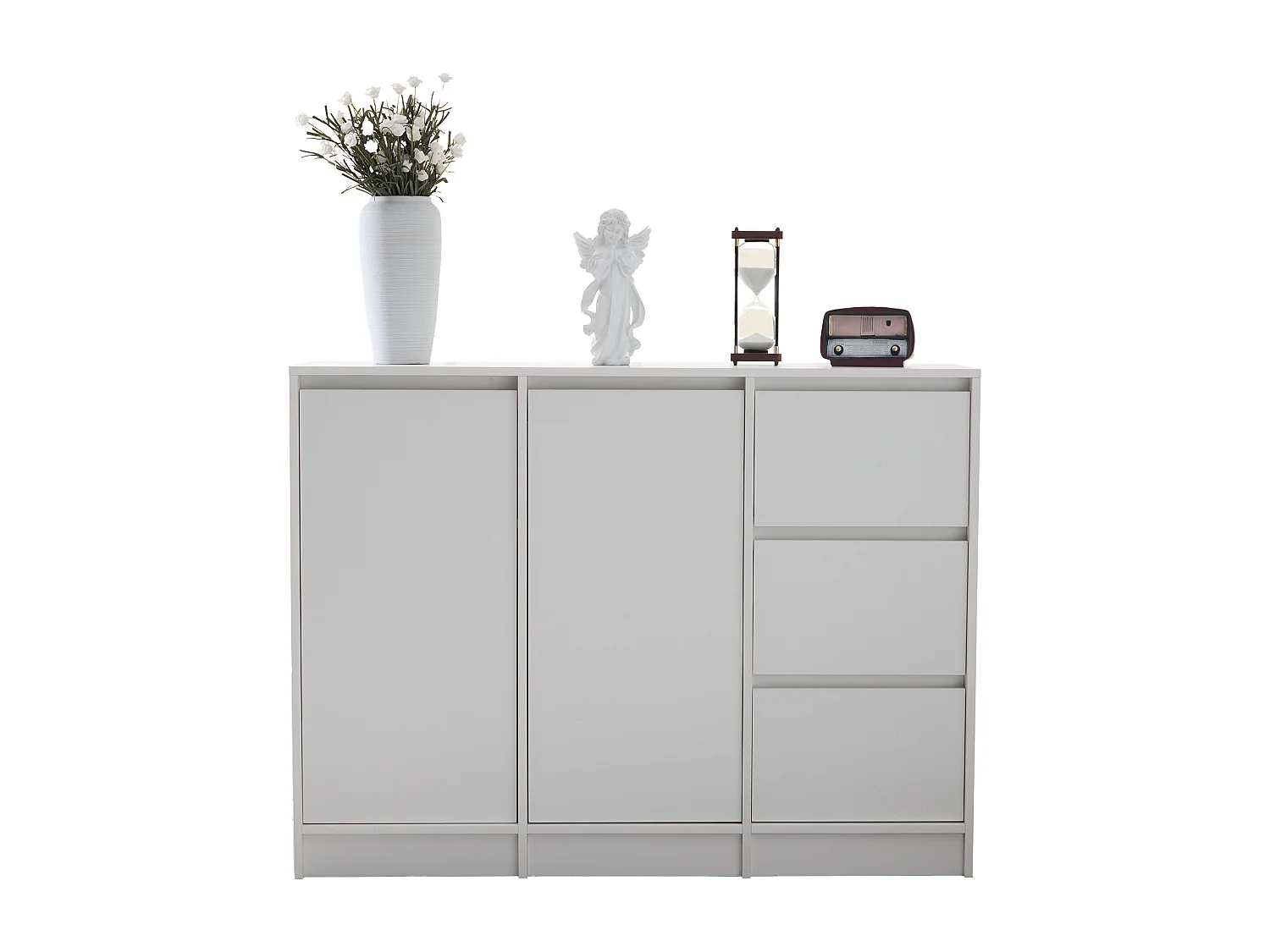 Buffet moderne - 2 portes et 3 tiroirs - avec étagères réglables - Blanc