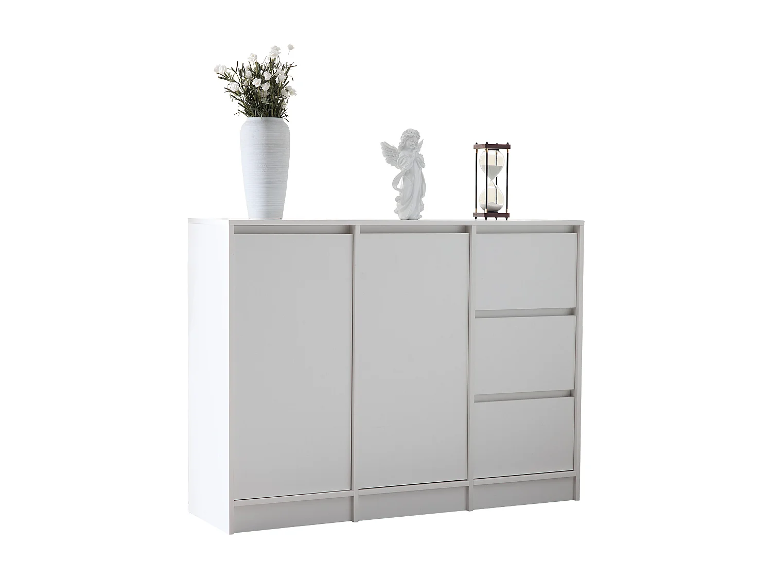 Buffet moderne - 2 portes et 3 tiroirs - avec étagères réglables - Blanc