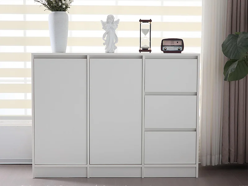 Buffet moderne - 2 portes et 3 tiroirs - avec étagères réglables - Blanc