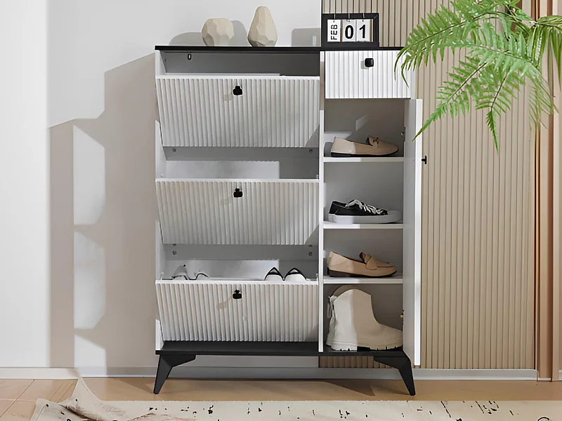 Mebel na buty - 3 klapy, 1 szuflada i 1 drzwi - Biały