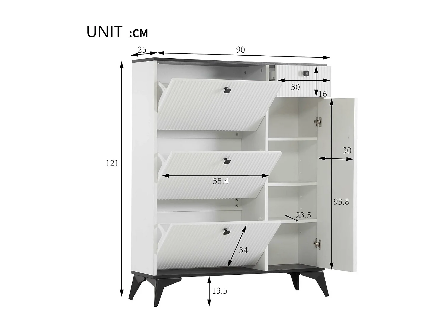 Mebel na buty - 3 klapy, 1 szuflada i 1 drzwi - Biały