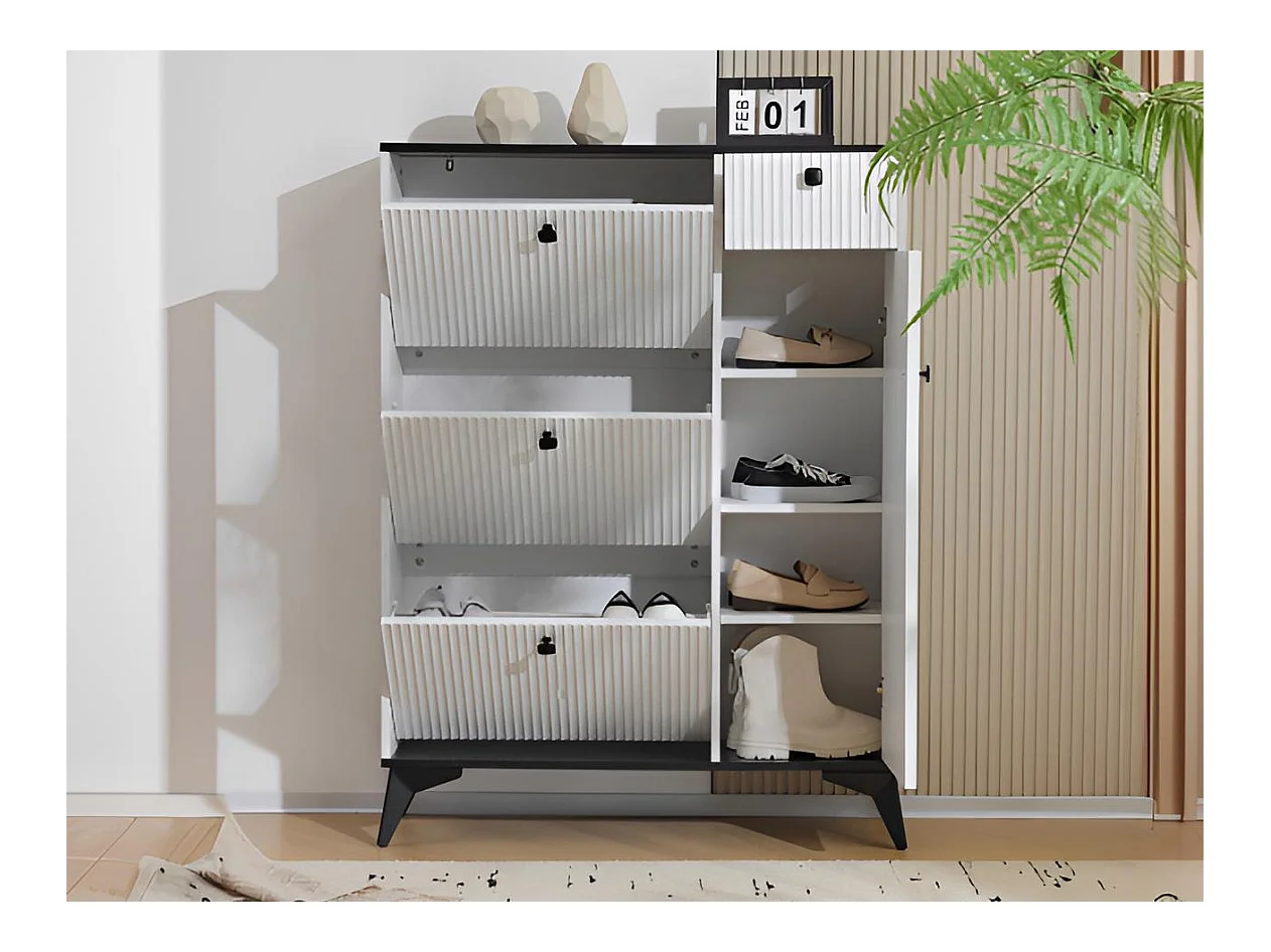 Meuble à chaussures - 3 abattants, 1 tiroir et 1 porte - Blanc