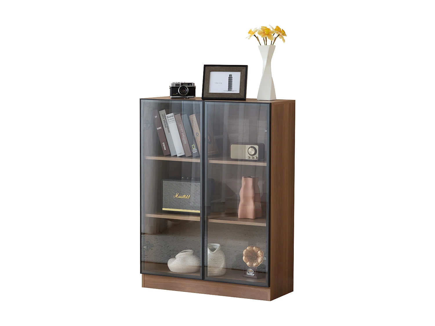 Vitrina de cristal con 3 estantes - LED - Marrón