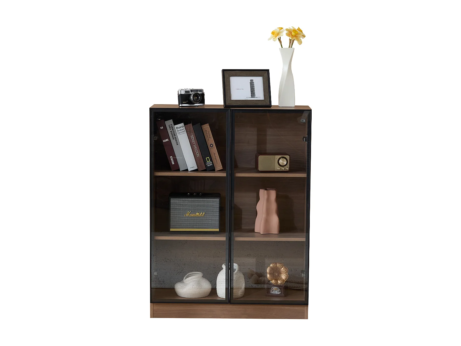 Vitrina de cristal con 3 estantes - LED - Marrón