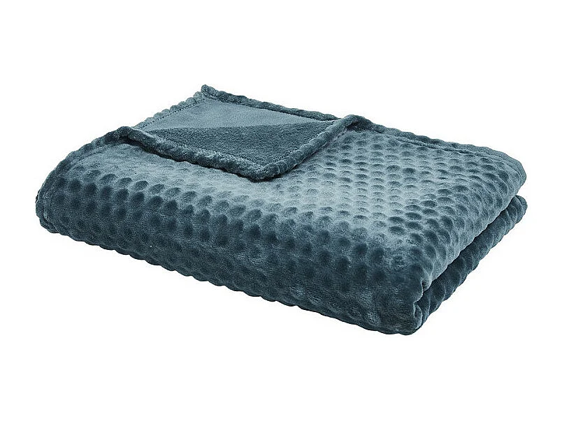 Couverture plaid galet XL 150 x 200 cm doux et chaud pour 2 personnes, 100% Polyester coloris bleu paon