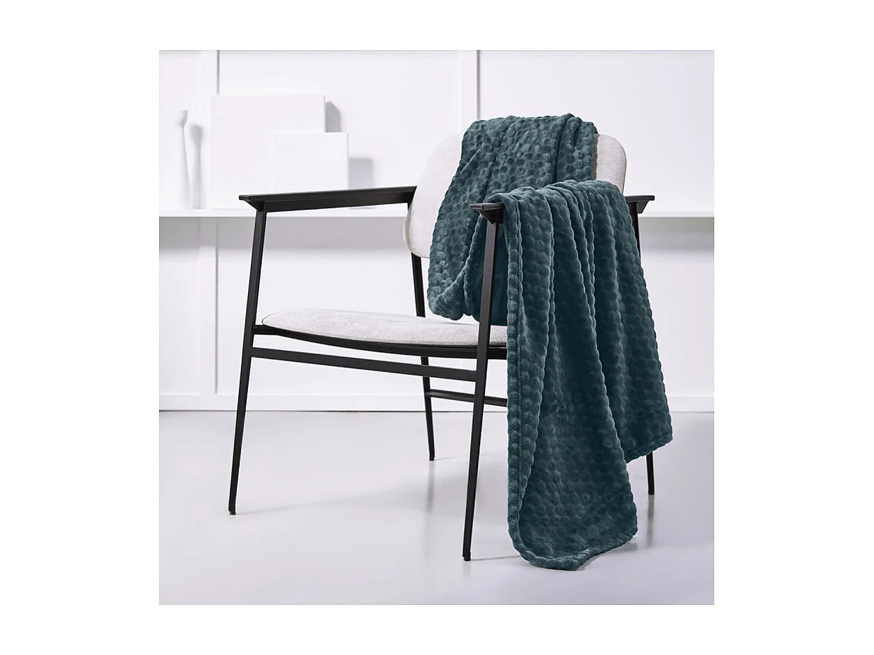 Couverture plaid galet XL 150 x 200 cm doux et chaud pour 2 personnes, 100% Polyester coloris bleu paon