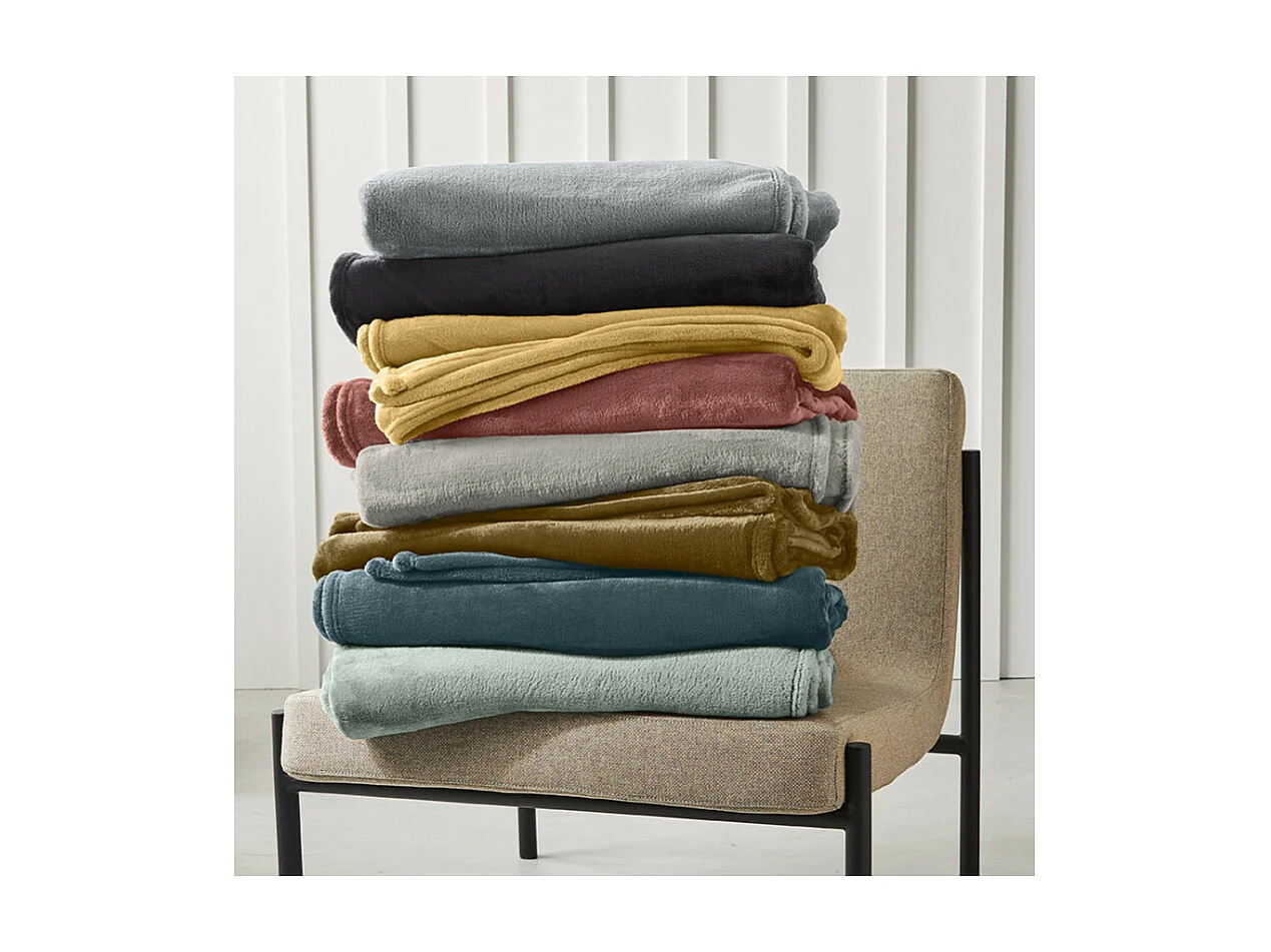 Couverture plaid galet XL 150 x 200 cm doux et chaud pour 2 personnes, 100% Polyester coloris bleu paon