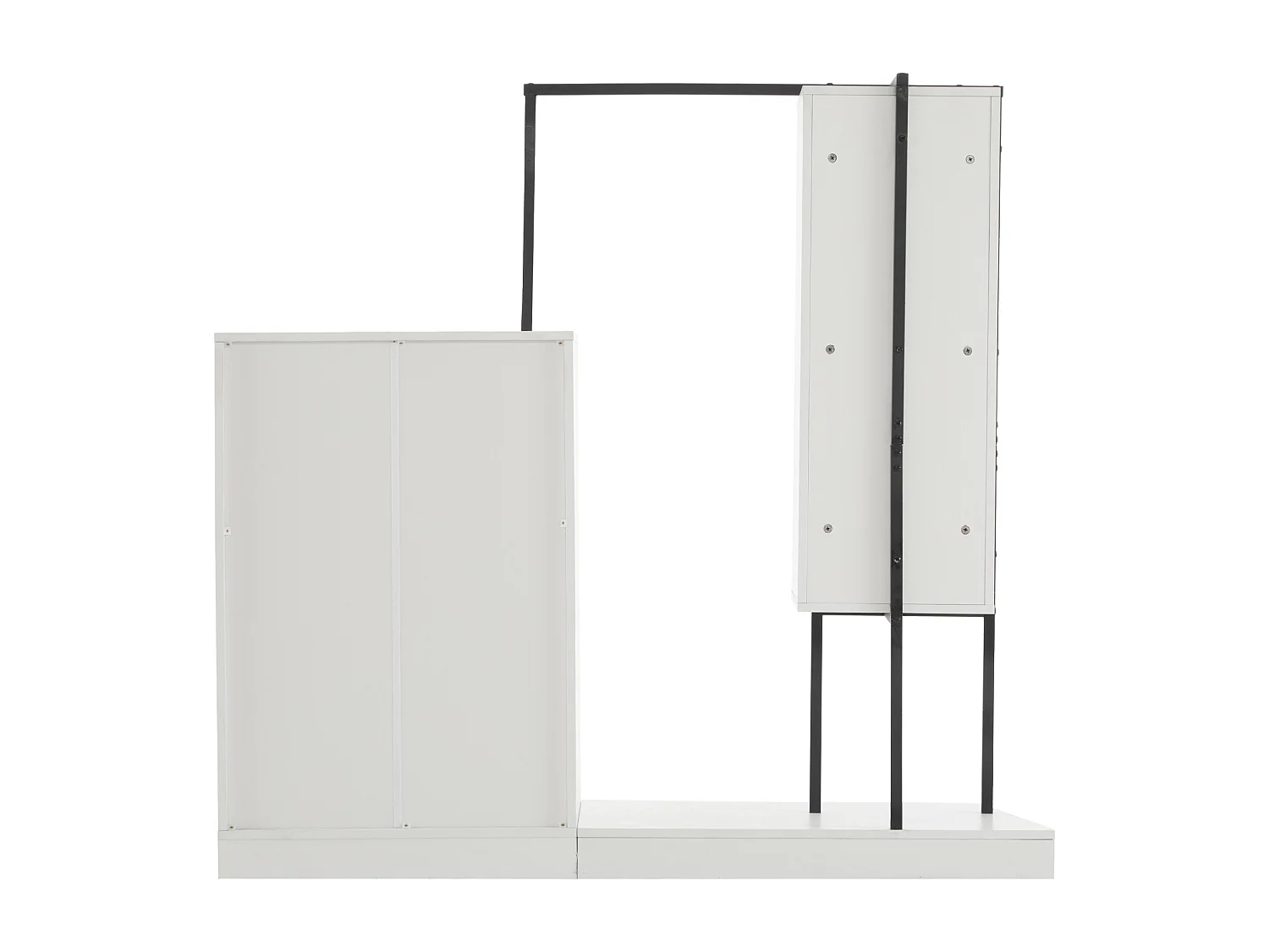 Commode multifonctionnel - 4 tiroirs +3 compartiments ouverts + tringle à vêtements - Blanc