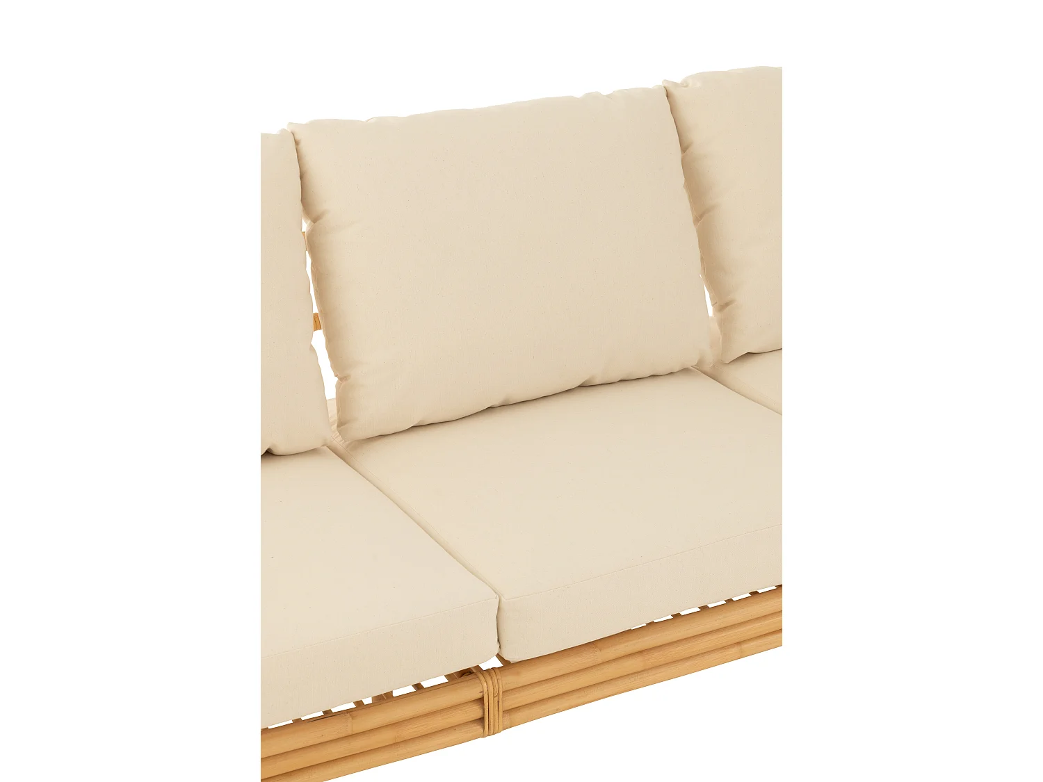 Sofa Meliza avec coussins en tissu et rotin - Finition naturelle et blanche-3 places