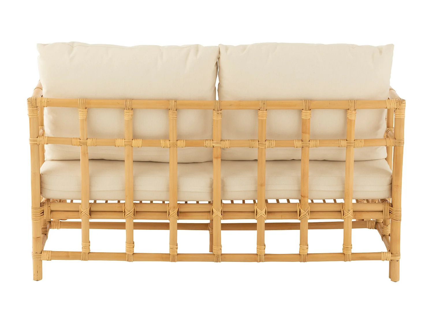 Sofá Meliza con cojines de tela y ratán - Acabado natural y blanco-Número de plazas 2 plazas