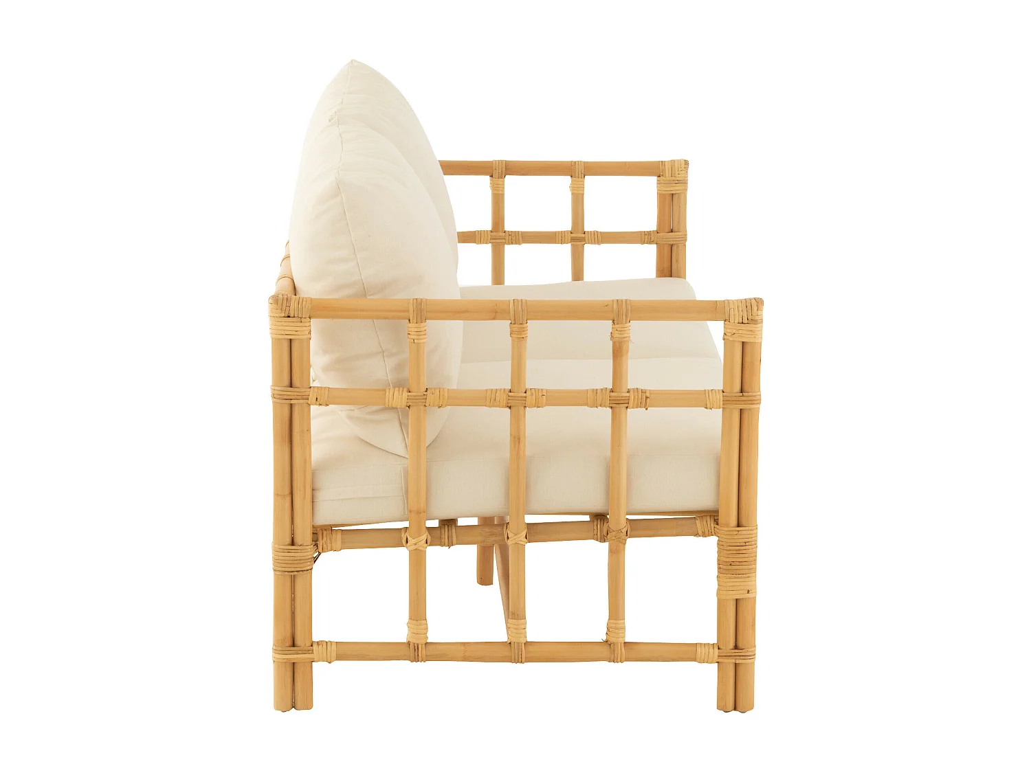 Sofa Meliza avec coussins en tissu et rotin - Finition naturelle et blanche-2 places