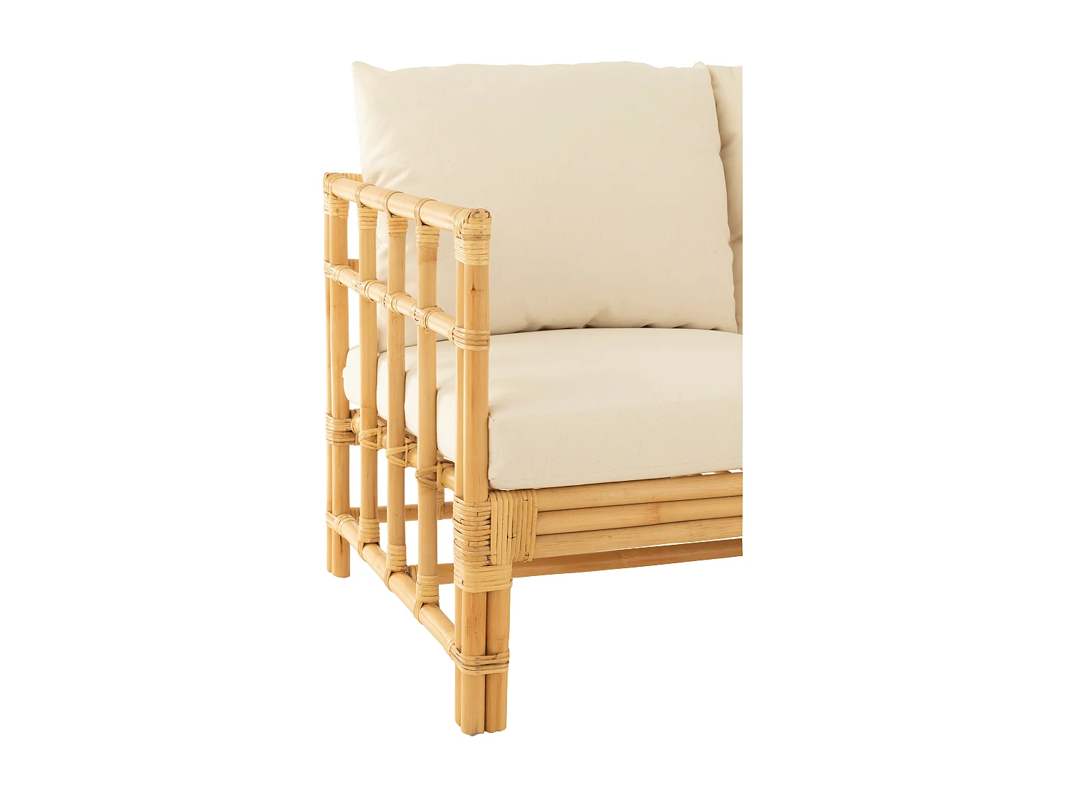 Sofa Meliza avec coussins en tissu et rotin - Finition naturelle et blanche-2 places