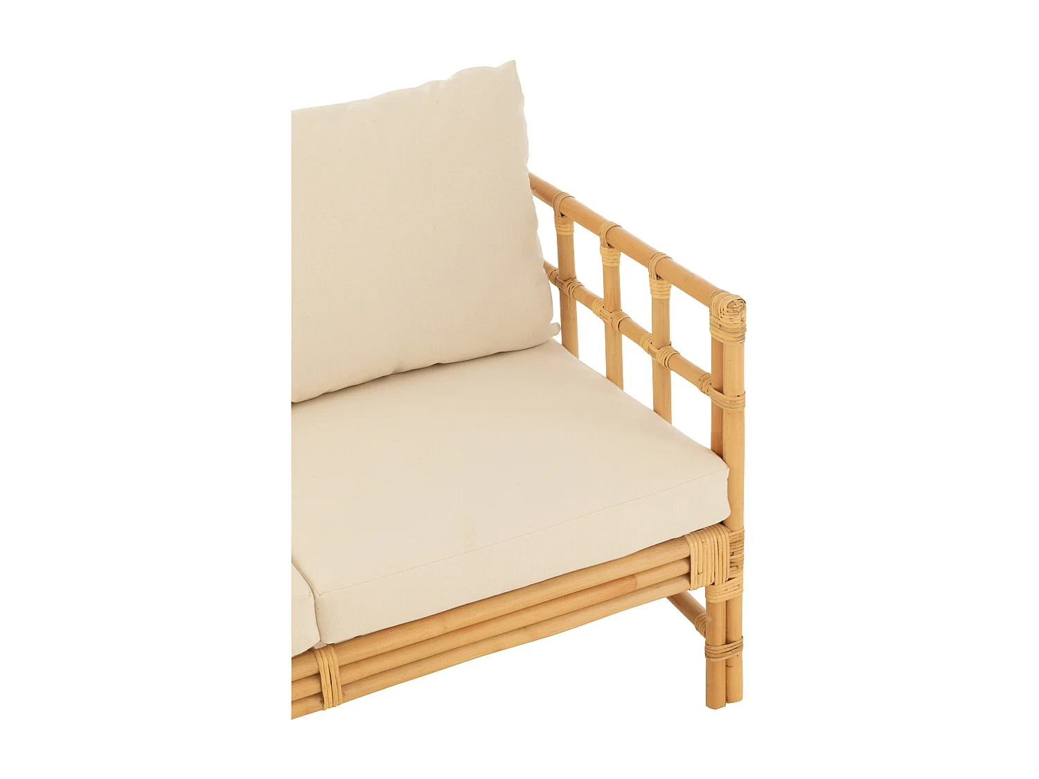 Sofa Meliza avec coussins en tissu et rotin - Finition naturelle et blanche-2 places