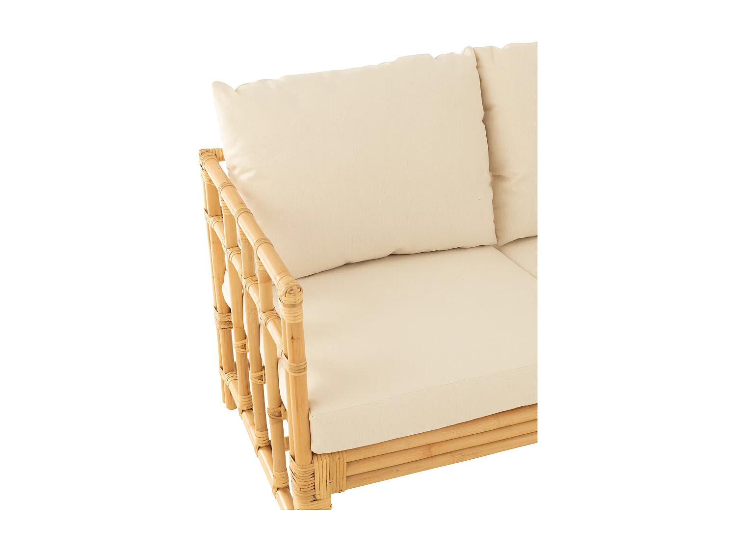 Sofa Meliza avec coussins en tissu et rotin - Finition naturelle et blanche-2 places