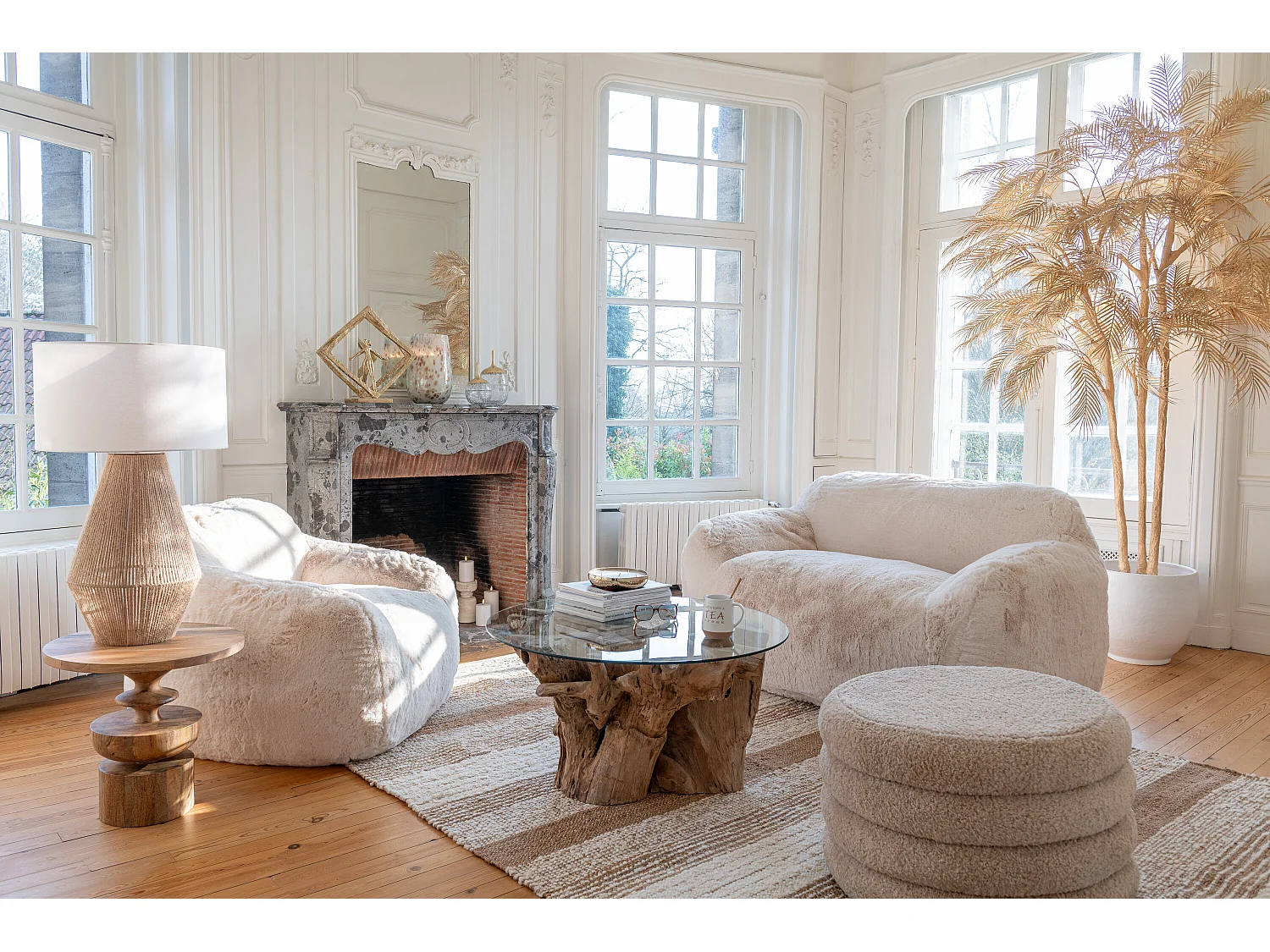 Banquette design Kuty 152cm - Luxe et douceur avec effet peluche-Couleur Beige clair