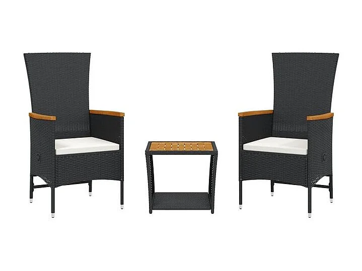 Ensemble à manger de jardin avec coussins 3 pcs Noir