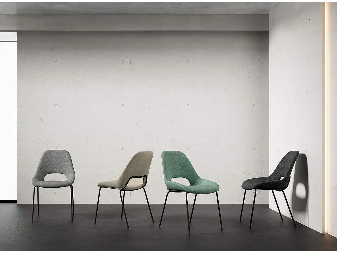 Chaise en tissu avec pieds en métal noir laqué Livia – Design moderne et sophistiqué-Couleur Gris foncé