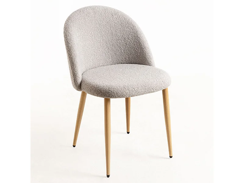 Lot de 2 chaise Kazon - Tissu à bouclettes élégant et pieds métal effet bois clair-Couleur Gris