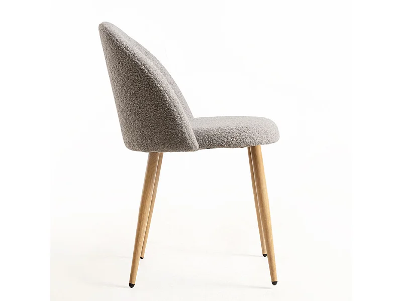 Lot de 2 chaise Kazon - Tissu à bouclettes élégant et pieds métal effet bois clair-Couleur Gris