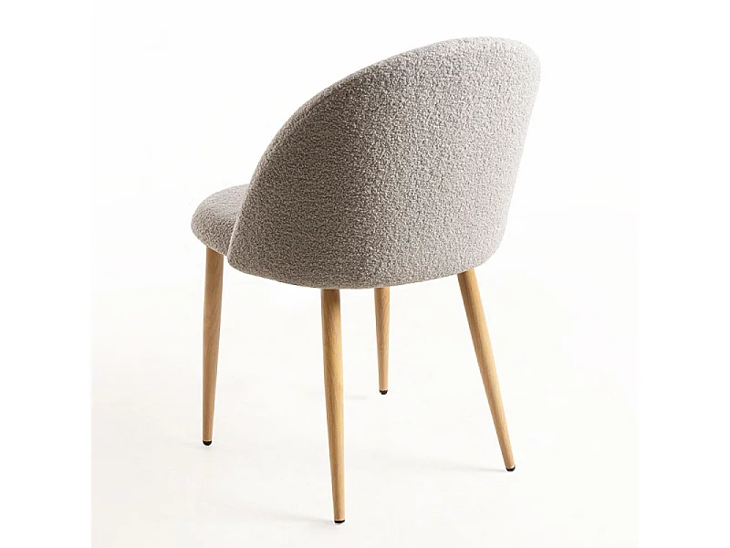 Lot de 2 chaise Kazon - Tissu à bouclettes élégant et pieds métal effet bois clair-Couleur Gris