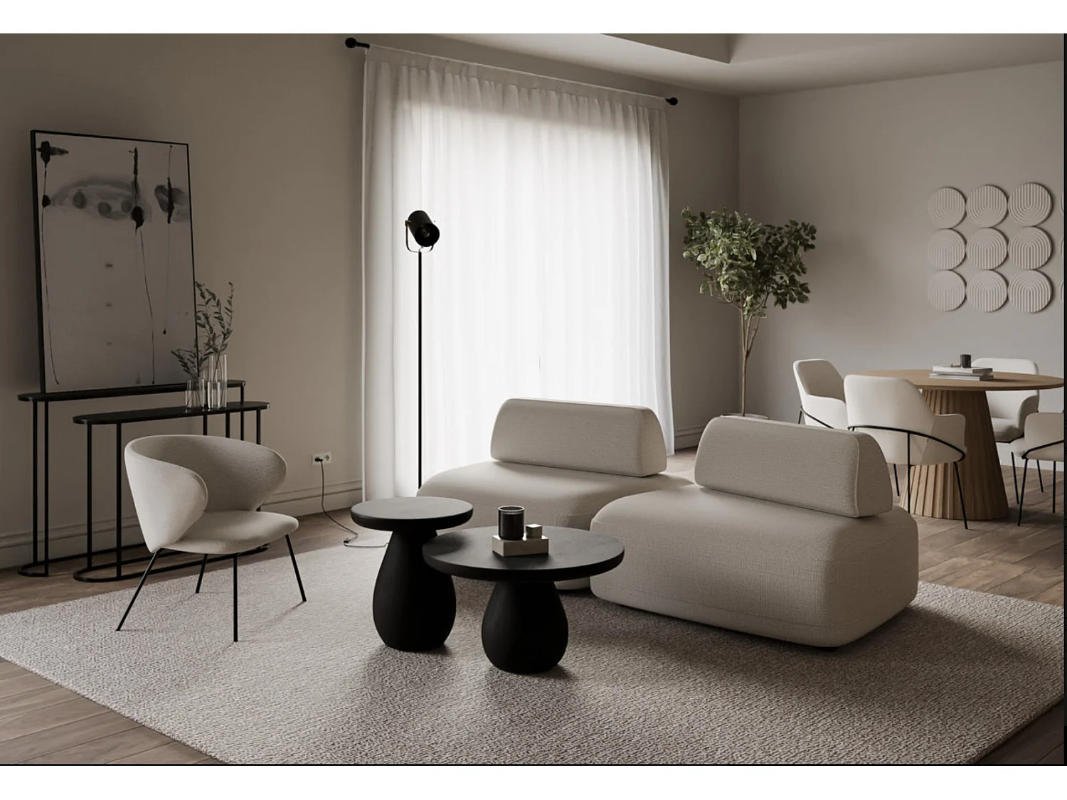 Chaise en tissu avec pieds métal noir Abigail – Design ergonomique et confortable-Couleur Beige clair