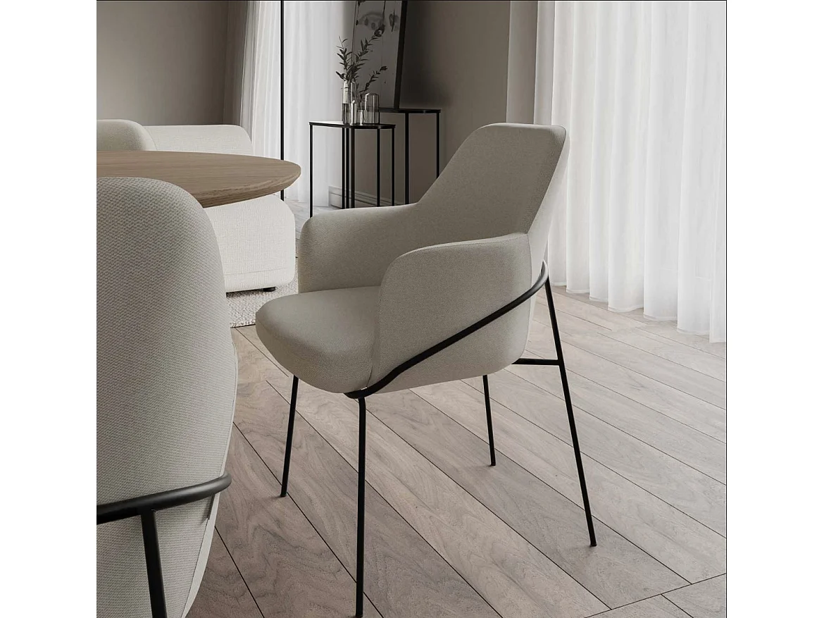 Chaise en tissu avec pieds métal noir Abigail – Design ergonomique et confortable-Couleur Beige clair