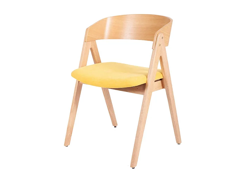 Chaise premium Merka – Structure en bois et assise en tissu confortable-Couleur Naturel/Jaune