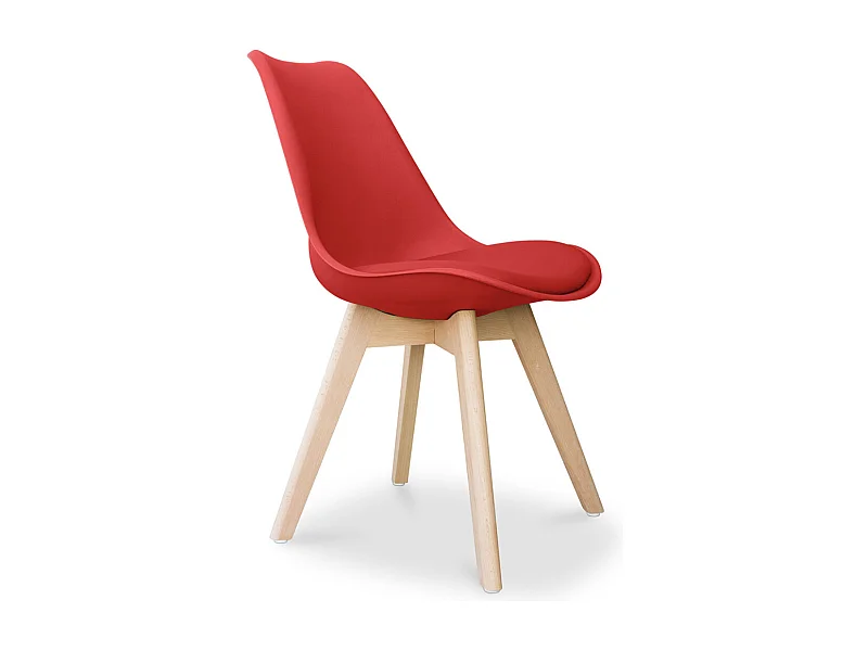Silla Tula de estilo nórdico - Asiento de piel sintética y patas de madera clara-Color Rojo