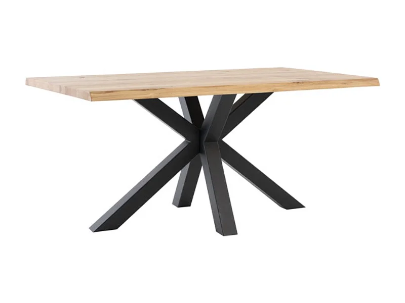 Table à manger industrielle Lany – Chêne massif et pieds métalliques-Couleur Naturel/Noir-Largeur 180 cm