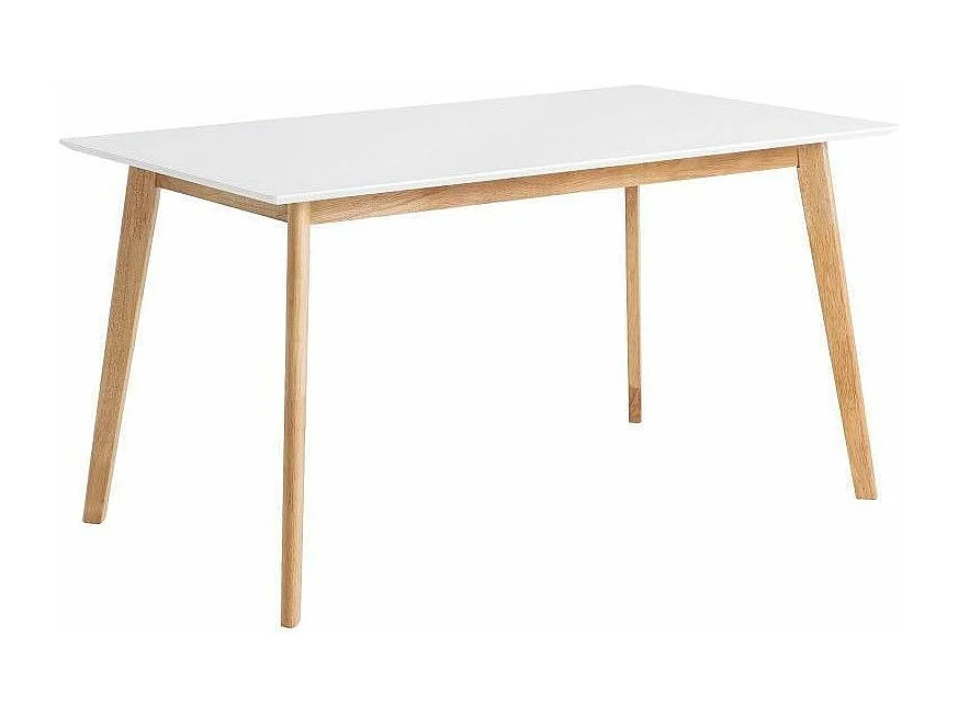 Table de cuisine rectangulaire Askin – Finition blanc brillant et pieds en bois clair-Couleur Blanc-Largeur 140 cm
