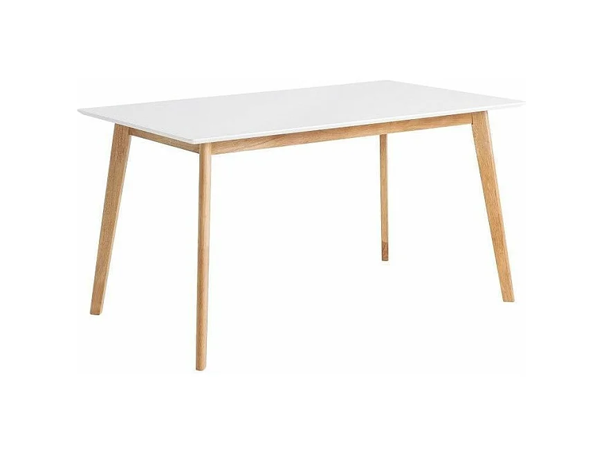 Table de cuisine rectangulaire Askin – Finition blanc brillant et pieds en bois clair-Couleur Blanc-Largeur 140 cm