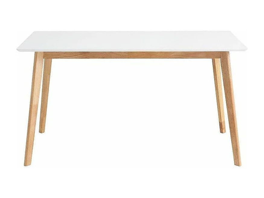 Table de cuisine rectangulaire Askin – Finition blanc brillant et pieds en bois clair-Couleur Blanc-Largeur 140 cm