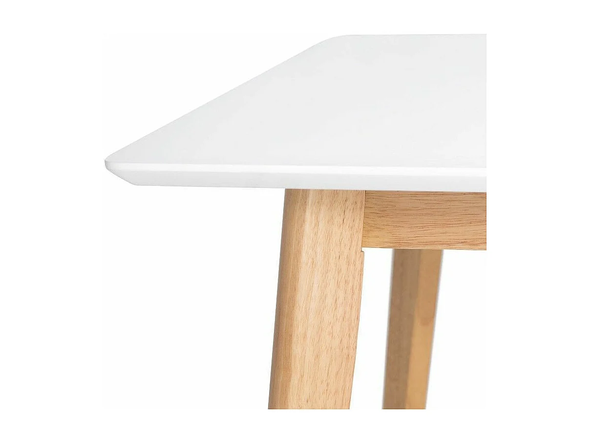 Table de cuisine rectangulaire Askin – Finition blanc brillant et pieds en bois clair-Couleur Blanc-Largeur 140 cm