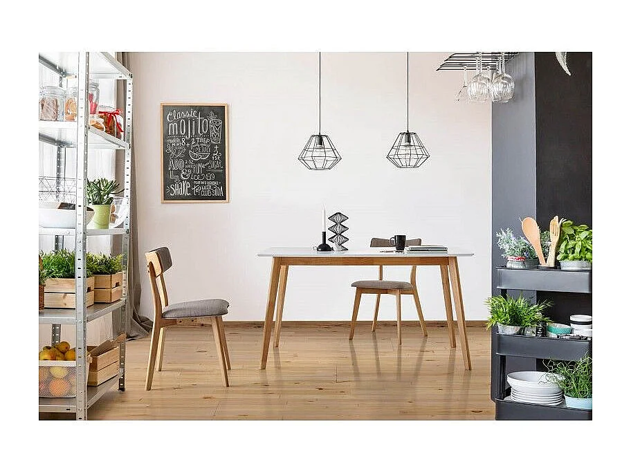 Table de cuisine rectangulaire Askin – Finition blanc brillant et pieds en bois clair-Couleur Blanc-Largeur 140 cm